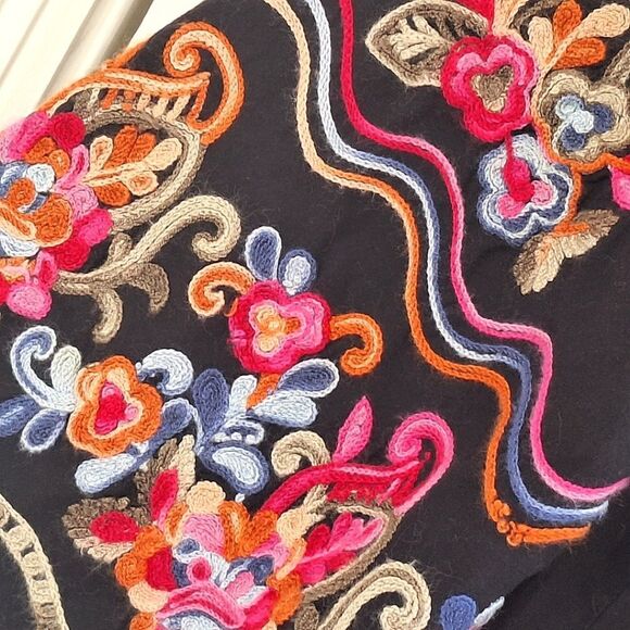 Colorful Bright Embroidered Cotton Blouse Top Smocked Off Shoulder Black XXL 2X - Picture 8 of 14